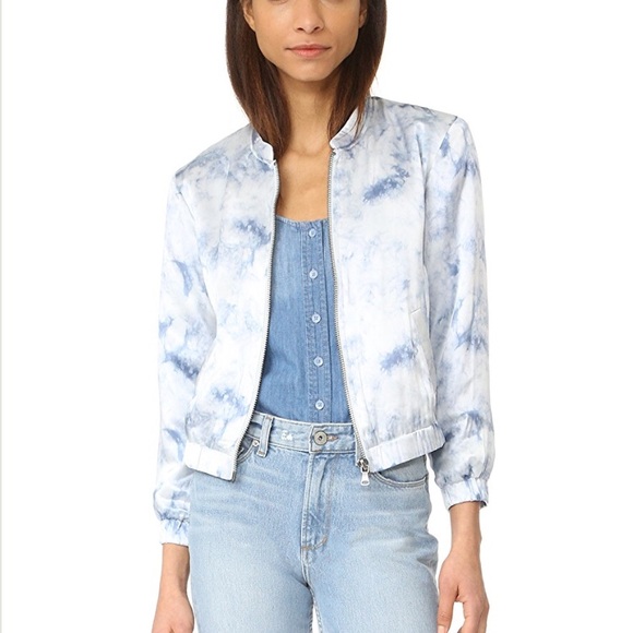 PAIGE Blue Tie Dye Satin Bomber Jacket Small - Picture 2 of 4
